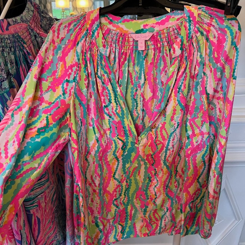Lilly Pulitzer Elsa Silk Top Dripping in Jewels Sz Medium